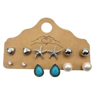 NWT 6 pair of silver-tone Howlite turquoise earrings